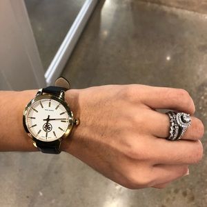 NWT Black leather Tory Burch watch